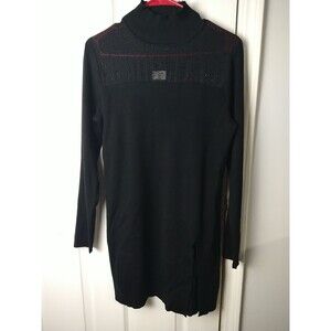 Cable And Gauge Woman L Black Tunic Mock Neck Sweater Sheer  Rhinestone Accent